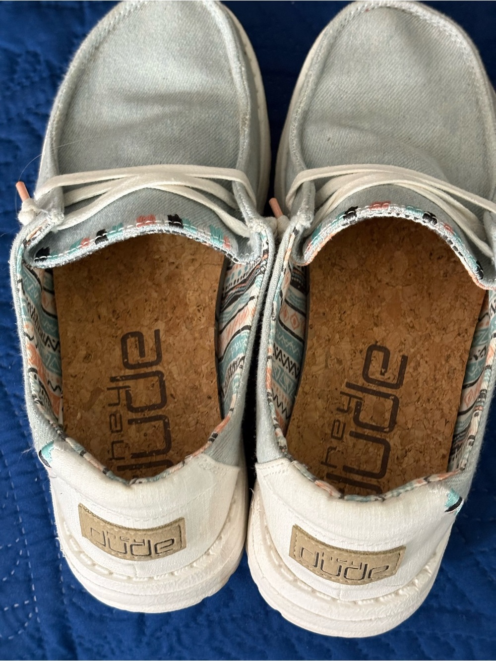 Hey Dude Kids Light Gray Slip-On Sneakers with Teal & Coral Lining